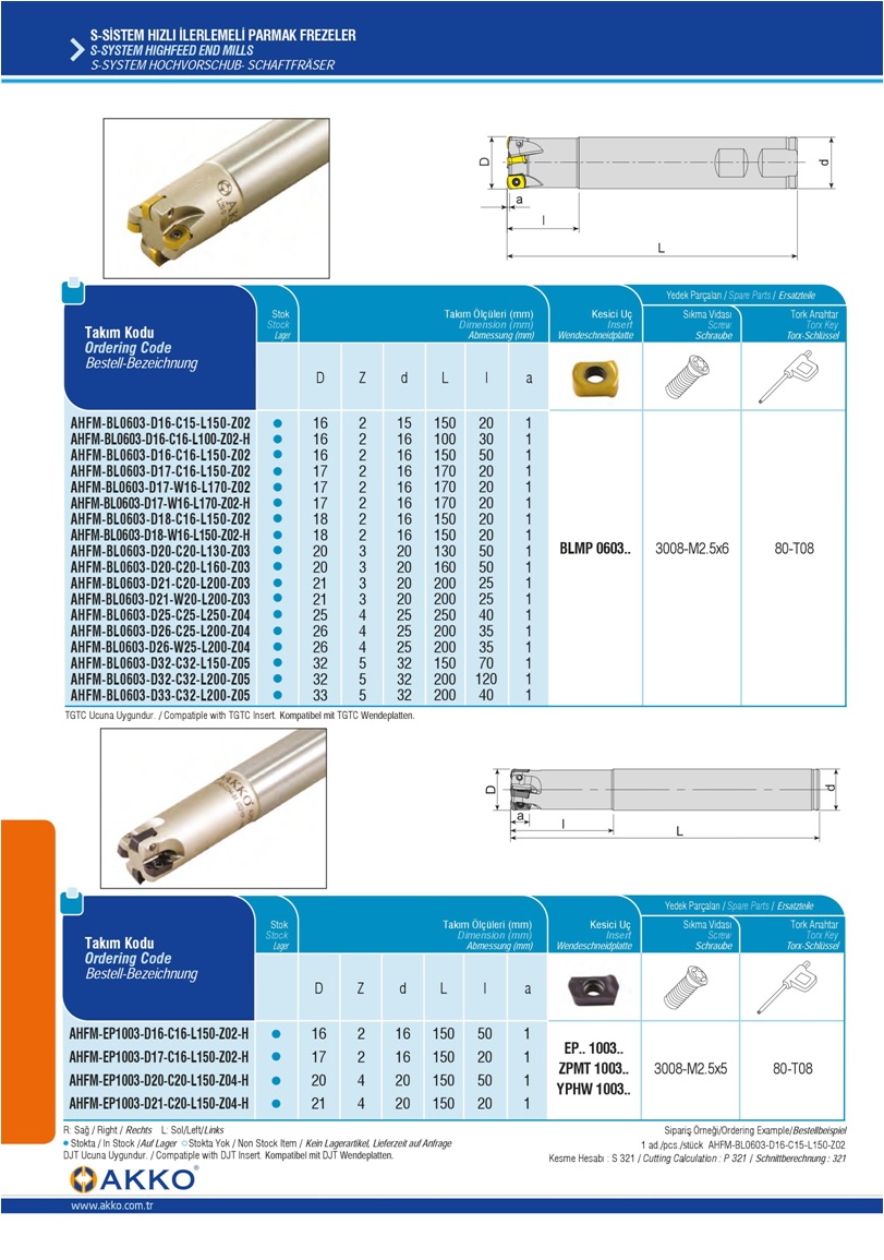 S-SYSTEM HIGHFEED END MILLS-BLMP0603..-EP.1003-ZPMT 1003..