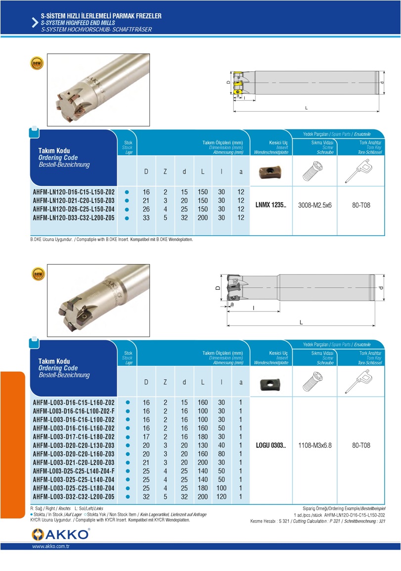 S-SYSTEM HIGHFEED END MILLS-LNMX 1235..- LOGU 0303..