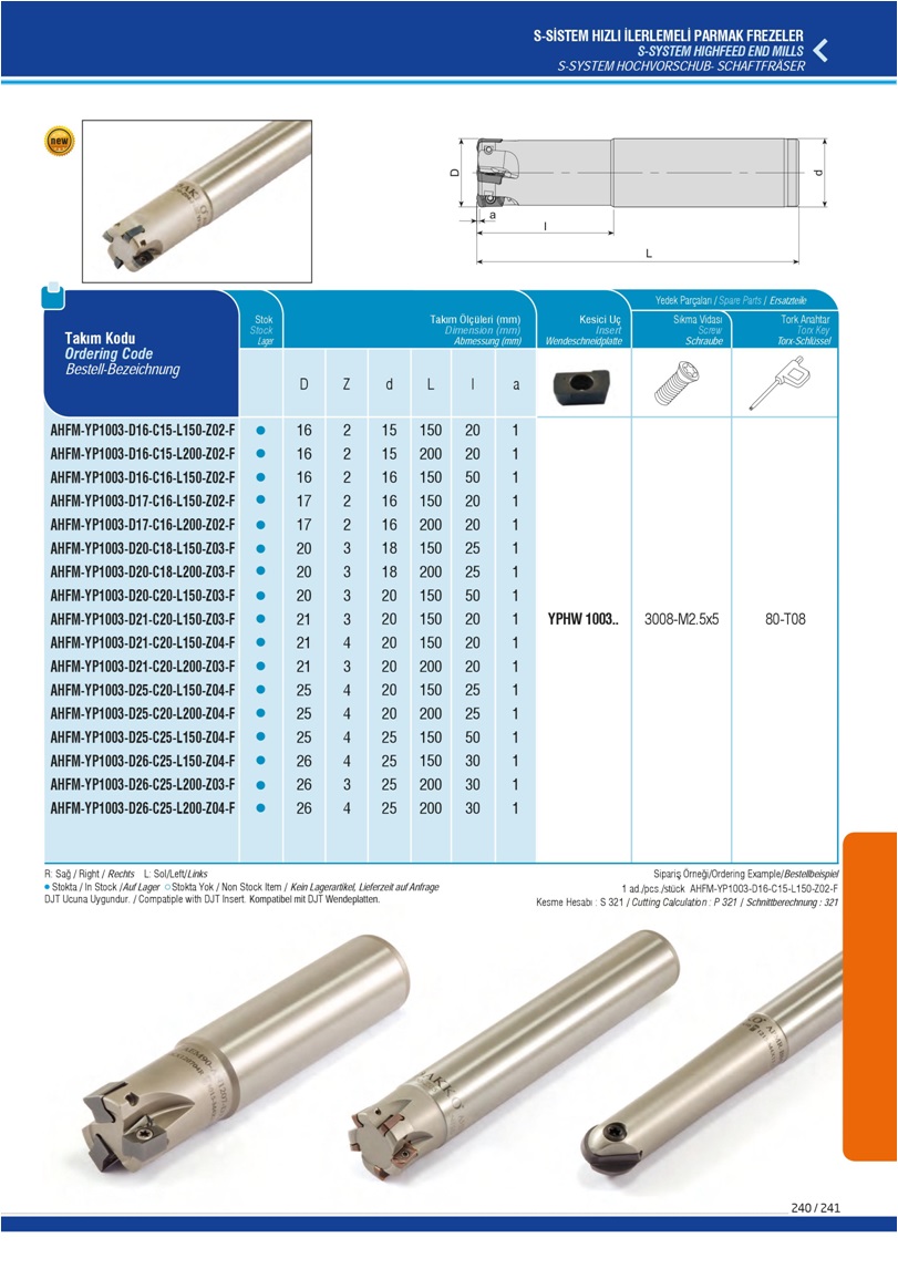 S-SYSTEM HIGHFEED END MILLS-YPHW 1003..