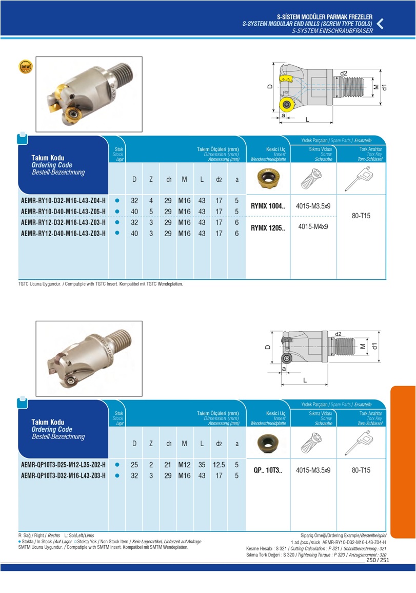 S-SYSTEM MODULAR END MILLS (SCREW TYPE TOOLS)-RYMX 1004..--RYMX 1205..-QP.. 10T3..