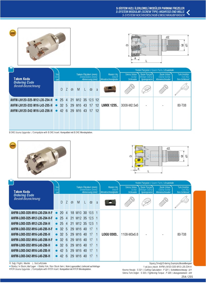 S-SYSTEM MODULAR (SCREW TYPE) HIGHFEED END MILLS - EP.. 1003..--ZPMT 1003..-YPHW 1003..ENMU 1004..