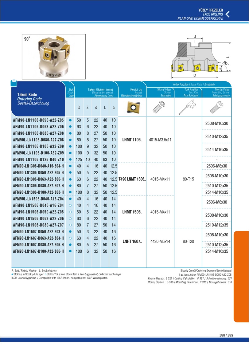 FACE MILLING- LNMT 1106..- T490 LNMT 1306..-LNMT 1506..-LNHT 1607..