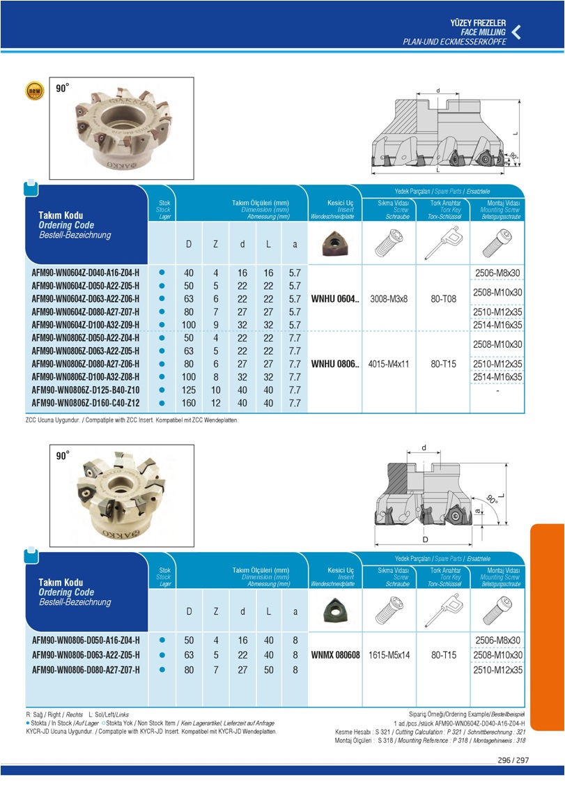 FACE MILLING- WNHU 0604..- WNHU 0806..-WNMX 080608
