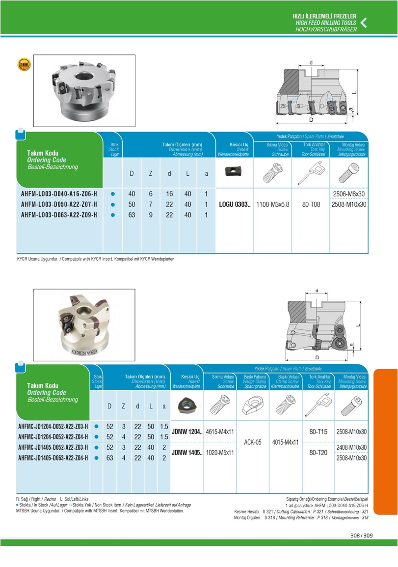 HIGH FEED MILLING TOOLS- LOGU 0303..- JDMW 1204..-JDMW 1405.
